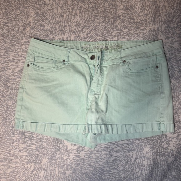 Express Pants - Express Jeans Light Green Mint Denim Shorts Women's 14 Cuffed Embroidered